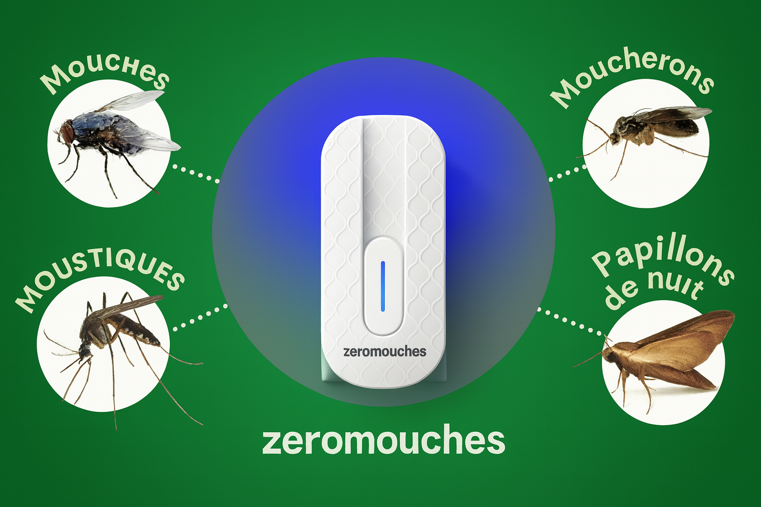Cibles: mouches, moustiques, moucherons, papillons